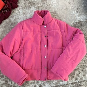 Hot Pink Cropped Puffer Jacket